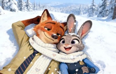 疯狂动物城2朱迪狐尼克雪地 围巾雪景 浪漫 壁纸